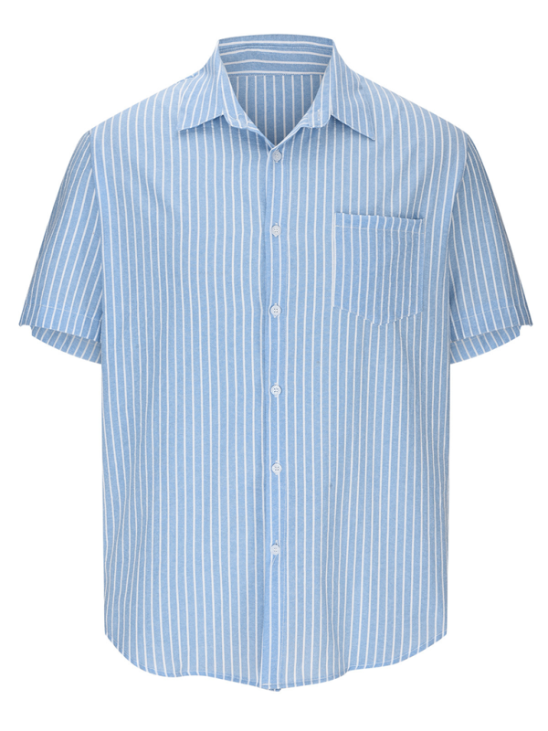 Striped Button-Up Short Sleeve Men's Shirt with Lapel and Pocket