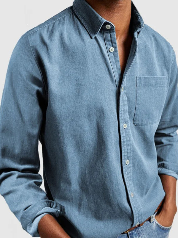Men's Button-Up Long Sleeve Shirt with Lapel