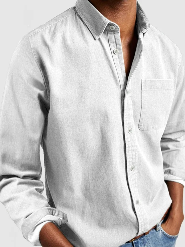 Men's Button-Up Long Sleeve Shirt with Lapel