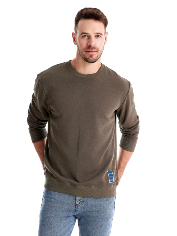Solid Colour Round Neck Long Sleeve Men's Sweatshirt