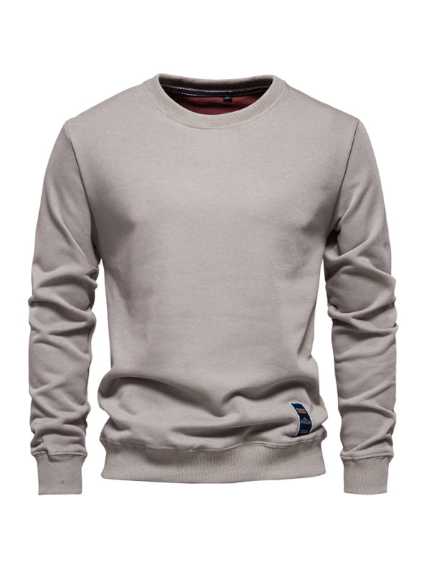 Solid Colour Round Neck Long Sleeve Men's Sweatshirt