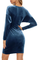 V-Neck Slim-Fit Long Sleeve Velvet Dress
