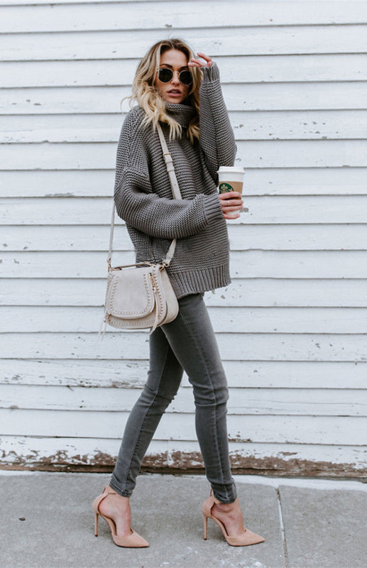 Thick Oversize Turtle Neck Pullover Sweater in 6 Colors S-XL