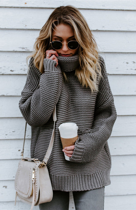 Thick Oversize Turtle Neck Pullover Sweater in 6 Colors S-XL