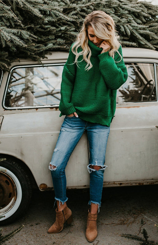 Thick Oversize Turtle Neck Pullover Sweater in 6 Colors S-XL
