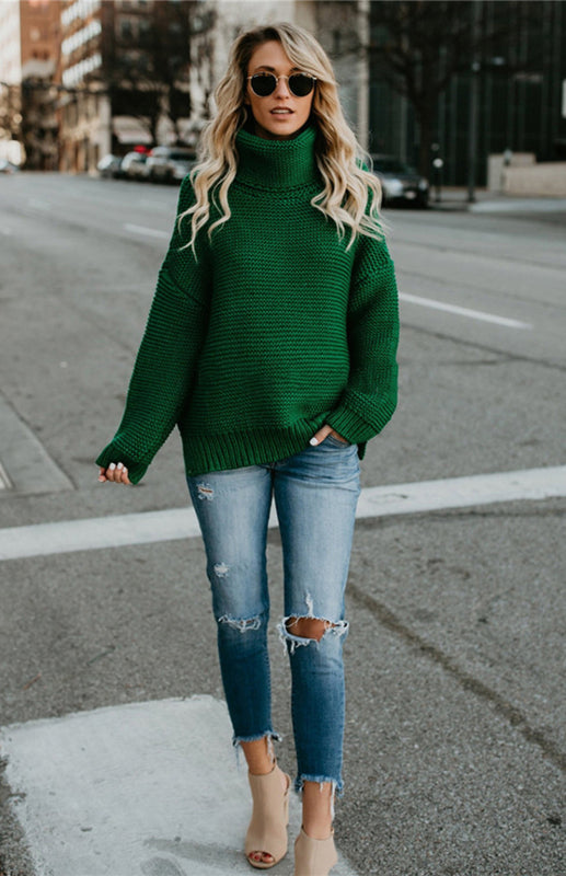Thick Oversize Turtle Neck Pullover Sweater in 6 Colors S-XL