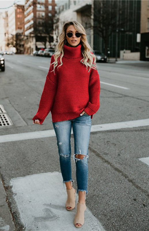 Thick Oversize Turtle Neck Pullover Sweater in 6 Colors S-XL