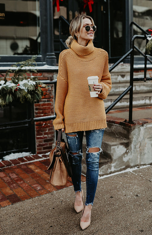 Thick Oversize Turtle Neck Pullover Sweater in 6 Colors S-XL