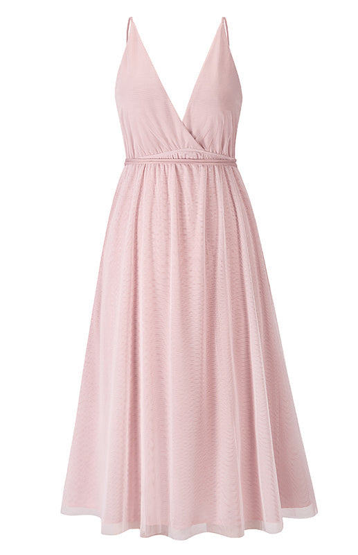 Ärmelloses rückenfreies Abendkleid mit tiefem V-Ausschnitt in 4 Farben S-2XL
