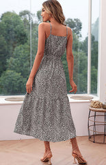 Leopard Print V-Neck Sleeveless Dress with Waist Tie S-XL