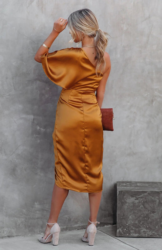 One Shoulder Wrap Waist Evening Dress in 2 Colors S-XL