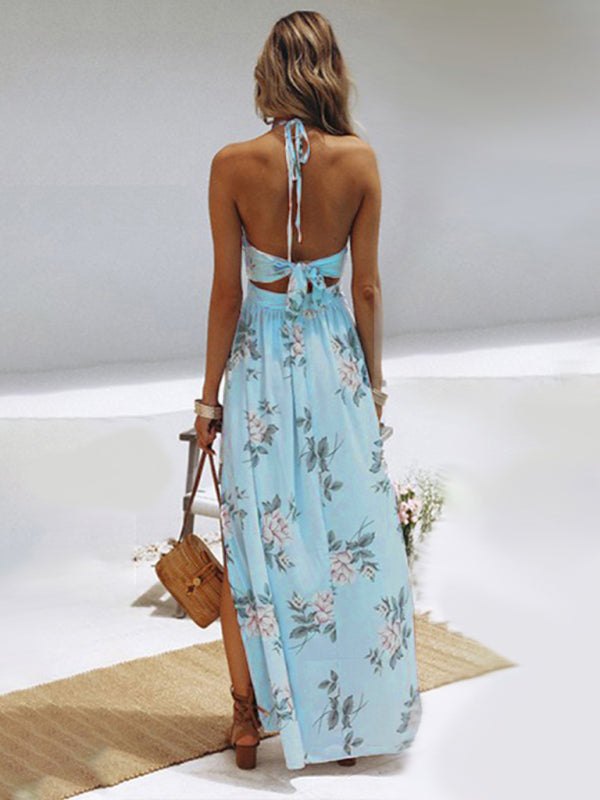 V-Neck Sleeveless Chiffon Maxi Dress with Open Back