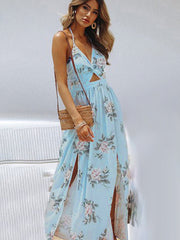V-Neck Sleeveless Chiffon Maxi Dress with Open Back