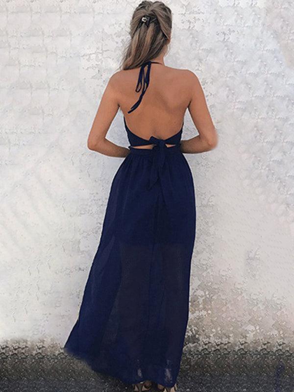 V-Neck Sleeveless Chiffon Maxi Dress with Open Back