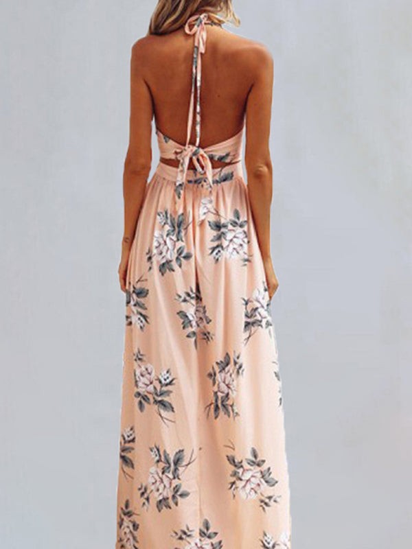 V-Neck Sleeveless Chiffon Maxi Dress with Open Back