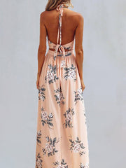 V-Neck Sleeveless Chiffon Maxi Dress with Open Back