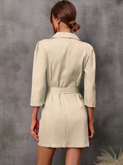 V-Neck Suit Dress with Lapel and Belt