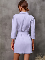 V-Neck Suit Dress with Lapel and Belt