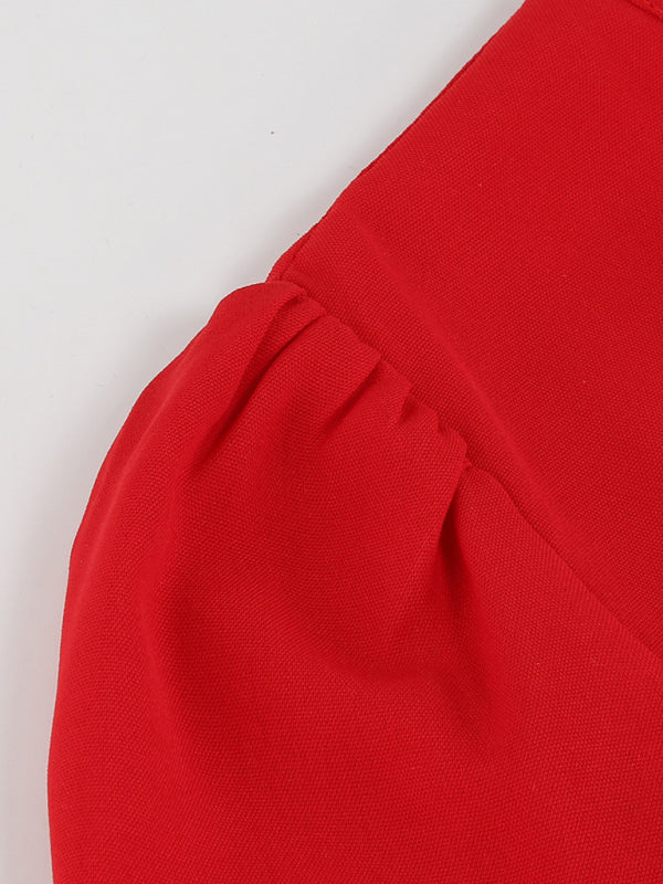 V-Neck Long Sleeve Dress with Pleated Skirt in 4 Colors S-XXL