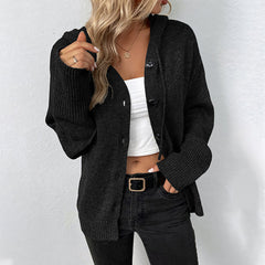 Hooded Button-Up Long Sleeve Cardigan