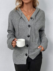 Hooded Button-Up Long Sleeve Cardigan