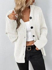Hooded Button-Up Long Sleeve Cardigan
