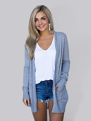 Long Sleeve T-Shirt Cardigan with Pockets