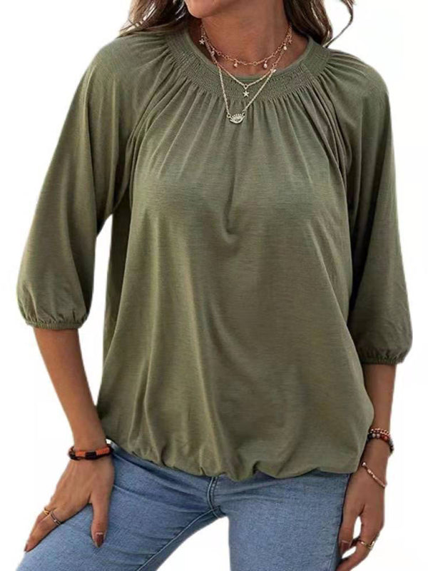 Solid Color Round Neck 3/4 Sleeves Top in 8 Colors S-XXL