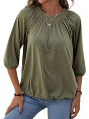 Solid Color Round Neck 3/4 Sleeves Top in 8 Colors S-XXL