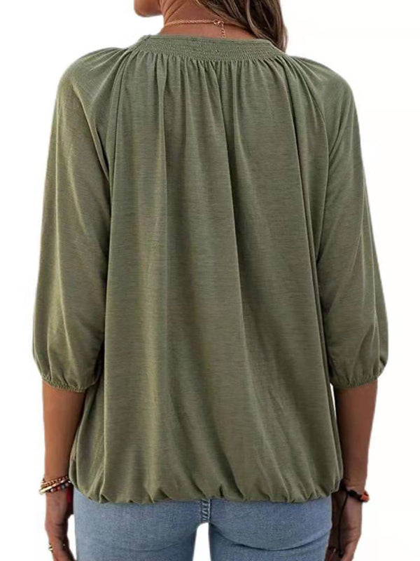 Solid Color Round Neck 3/4 Sleeves Top in 8 Colors S-XXL