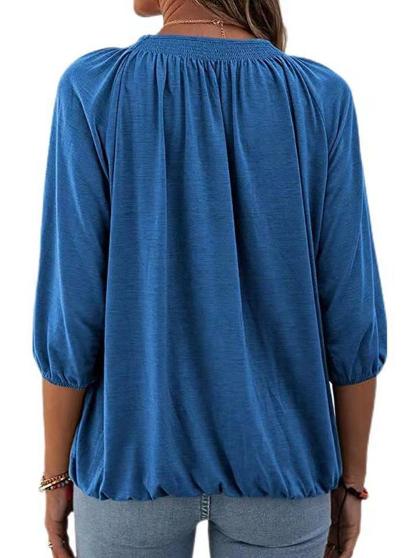 Solid Color Round Neck 3/4 Sleeves Top in 8 Colors S-XXL