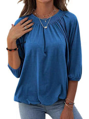 Solid Color Round Neck 3/4 Sleeves Top in 8 Colors S-XXL
