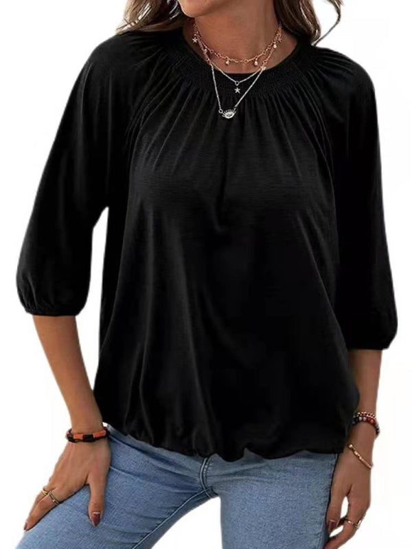 Solid Color Round Neck 3/4 Sleeves Top in 8 Colors S-XXL