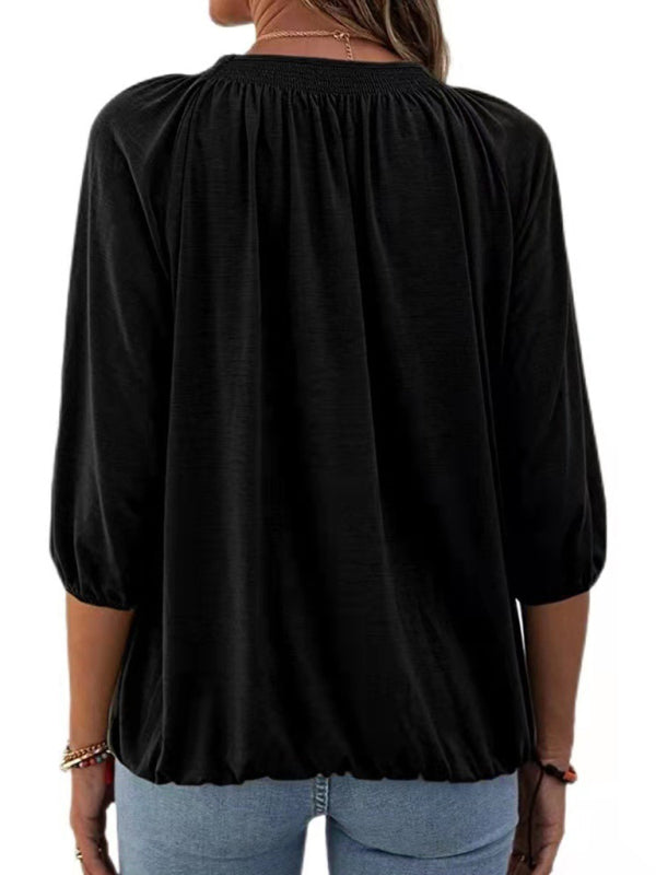 Solid Color Round Neck 3/4 Sleeves Top in 8 Colors S-XXL