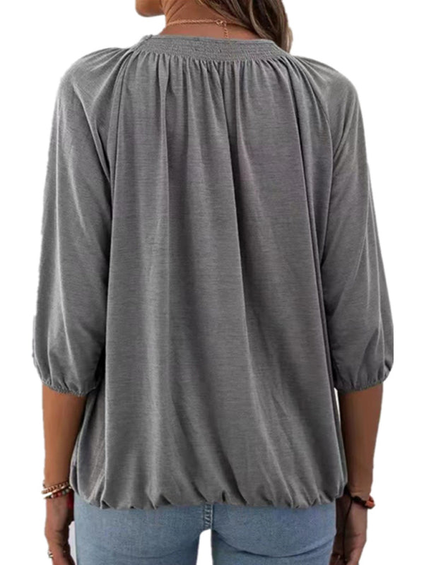 Solid Color Round Neck 3/4 Sleeves Top in 8 Colors S-XXL