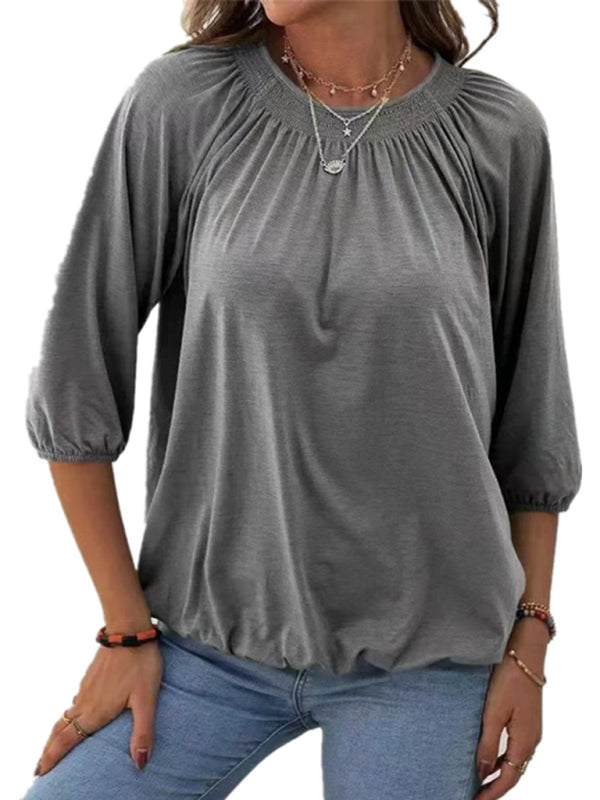 Solid Color Round Neck 3/4 Sleeves Top in 8 Colors S-XXL