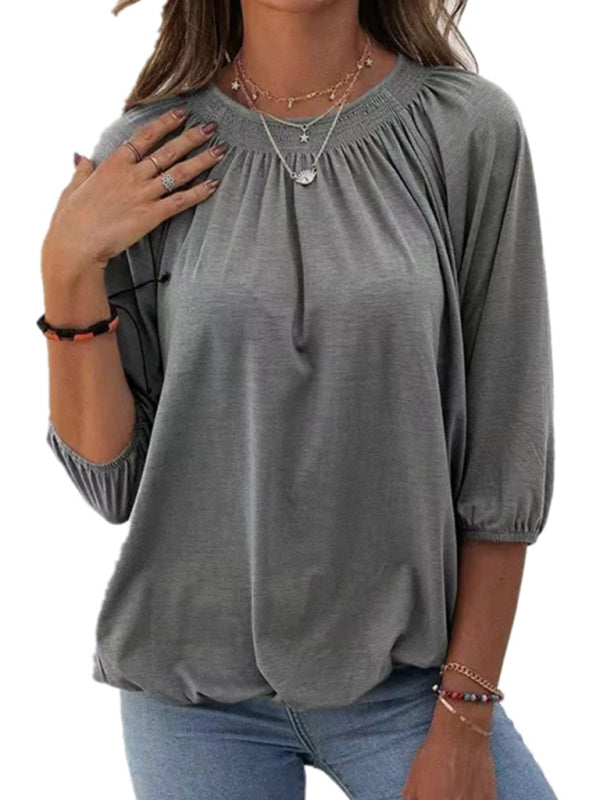Solid Color Round Neck 3/4 Sleeves Top in 8 Colors S-XXL