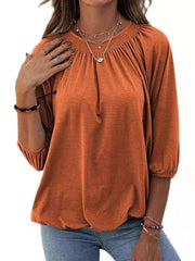 Solid Color Round Neck 3/4 Sleeves Top in 8 Colors S-XXL