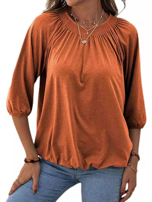 Solid Color Round Neck 3/4 Sleeves Top in 8 Colors S-XXL