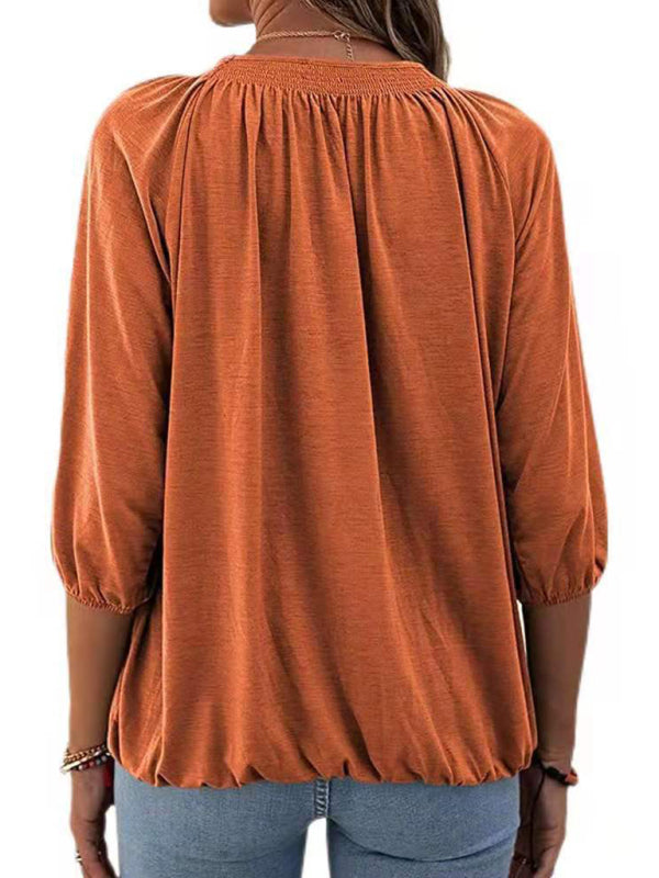 Solid Color Round Neck 3/4 Sleeves Top in 8 Colors S-XXL