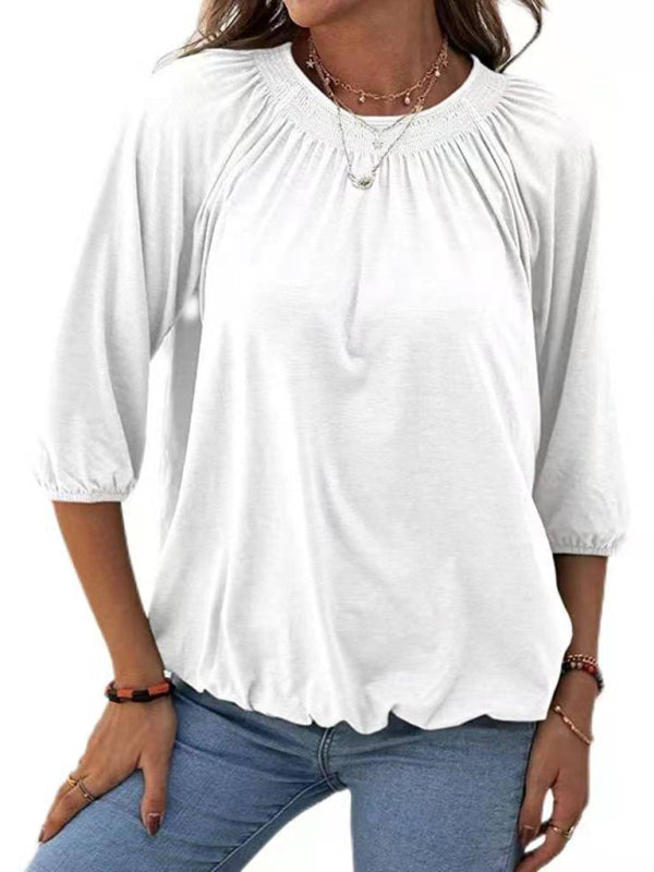 Solid Color Round Neck 3/4 Sleeves Top in 8 Colors S-XXL