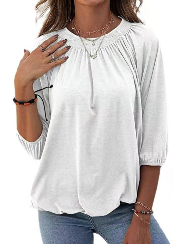 Solid Color Round Neck 3/4 Sleeves Top in 8 Colors S-XXL