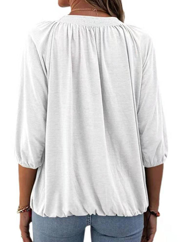 Solid Color Round Neck 3/4 Sleeves Top in 8 Colors S-XXL