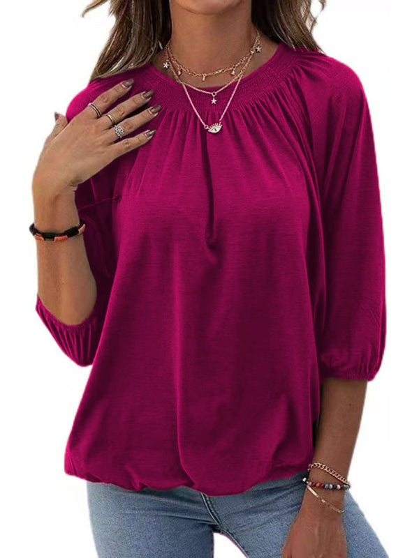 Solid Color Round Neck 3/4 Sleeves Top in 8 Colors S-XXL