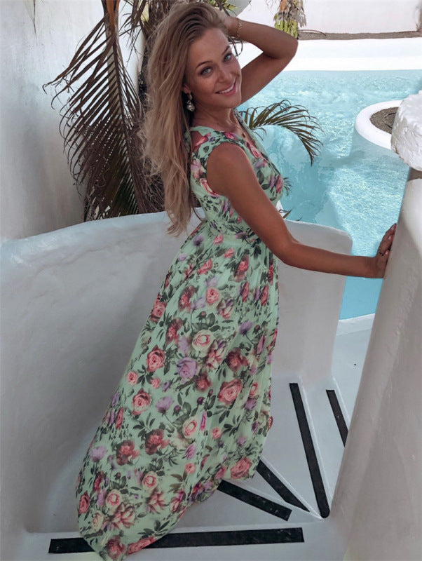 Floral Print Sleeveless Chiffon Maxi Dress in 4 Colors
