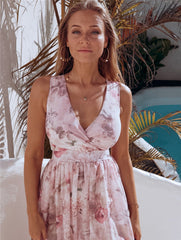Floral Print Sleeveless Chiffon Maxi Dress in 4 Colors