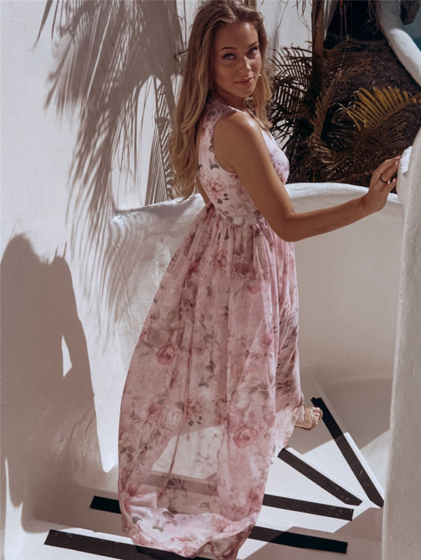 Floral Print Sleeveless Chiffon Maxi Dress in 4 Colors