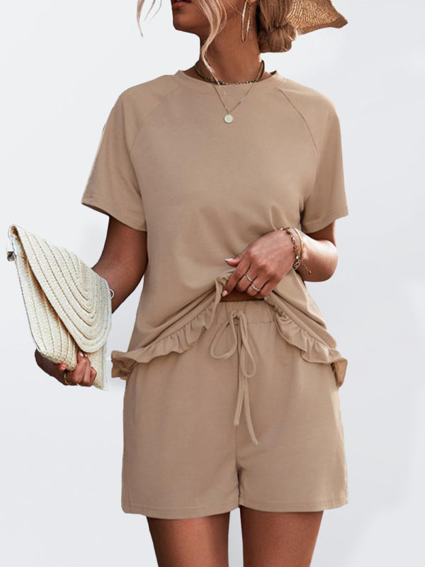 Short Sleeve Top with Drawstring Pocket Shorts Set