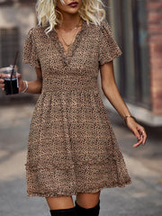 V-Neck Ruffled Mini Dress with Short Flutter Sleeves