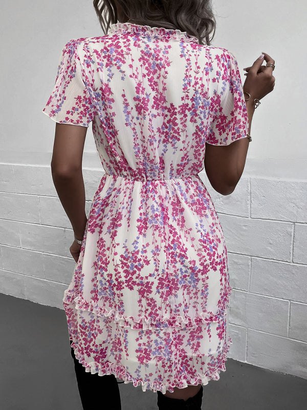 V-Neck Ruffled Mini Dress with Short Flutter Sleeves